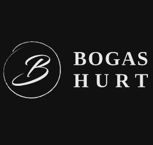 Napis Bogas Hurt oraz litera B w zakreślonym kole